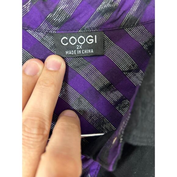 Coogi Shirt Dress 2X Black Purple Silver Belted Studded Logo Smocked Waist Y2K - Picture 9 of 16